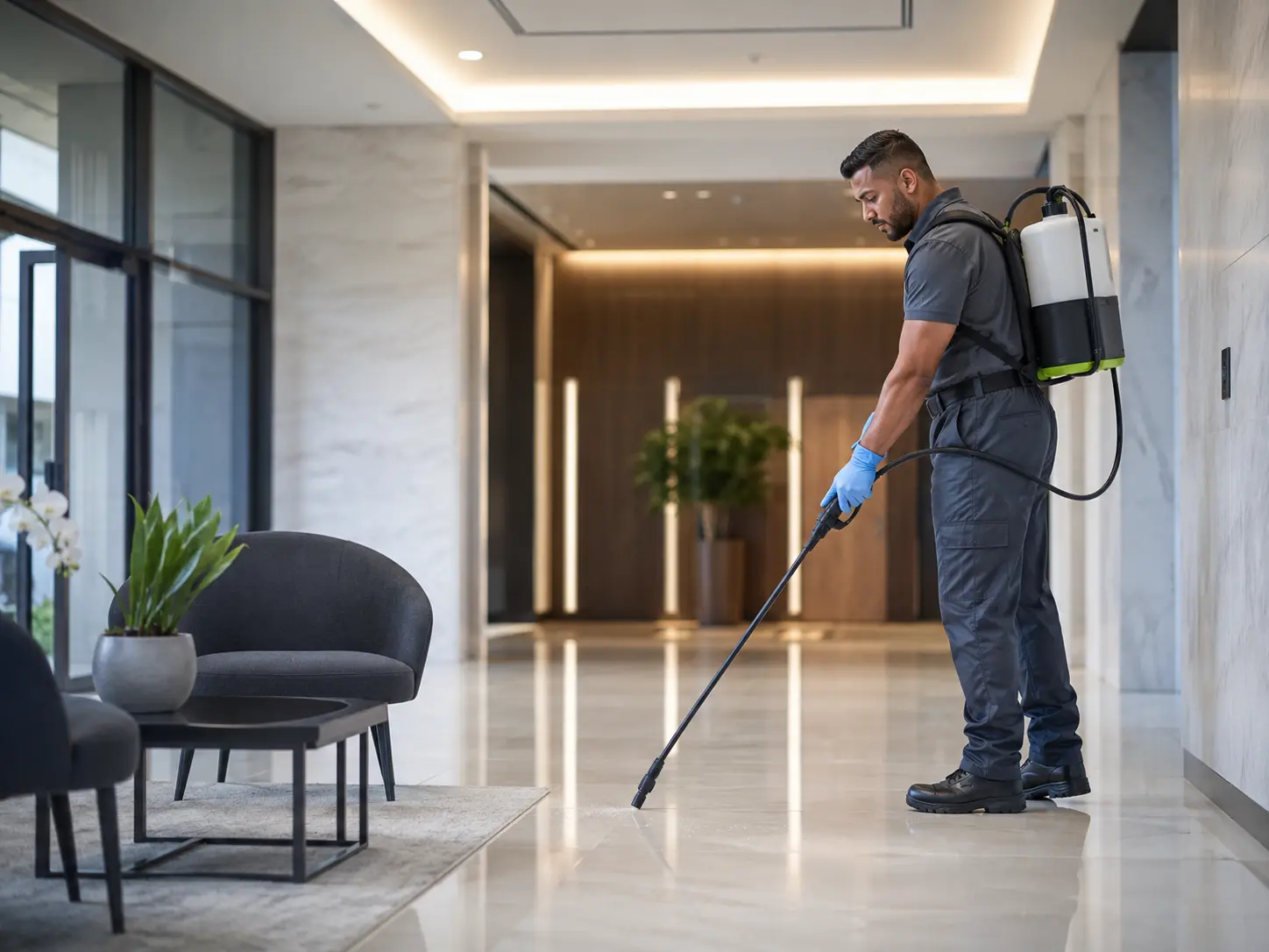 Technicien lors d’une intervention professionnelle anti-nuisibles